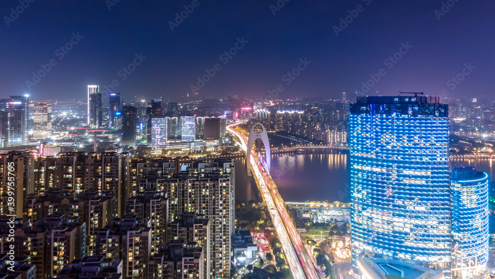 中国现代城市建筑景观夜景航拍