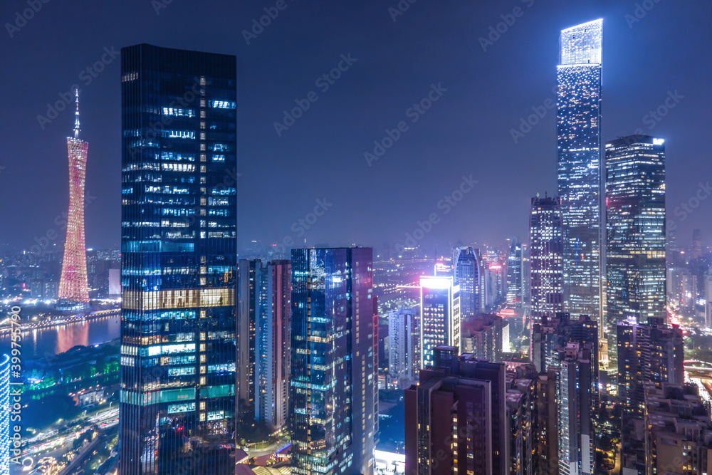 航拍中国现代城市建筑景观夜景