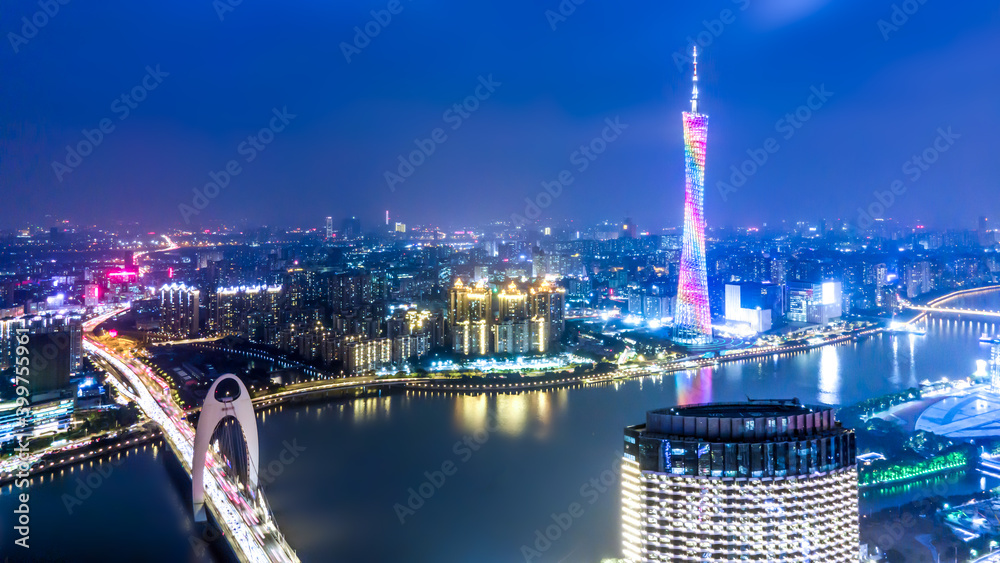 中国现代城市建筑景观夜景航拍