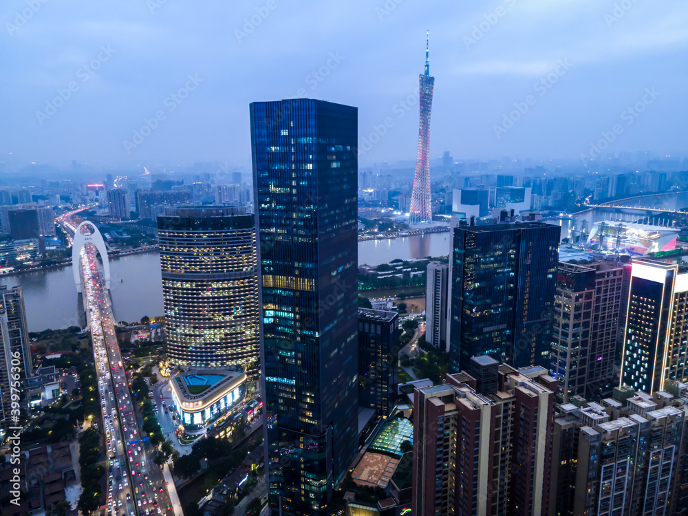 中国现代城市建筑景观夜景航拍