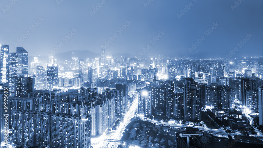 中国现代城市建筑景观夜景航拍