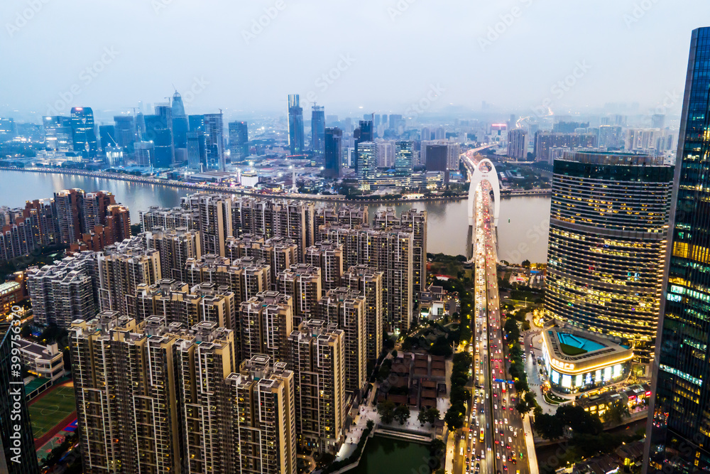 中国现代城市建筑景观夜景航拍