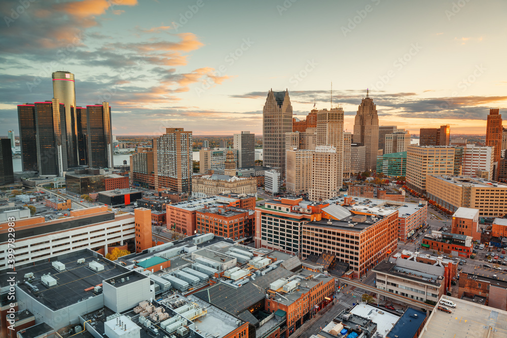 Detroit, Michigan, USA Downtown Skyline