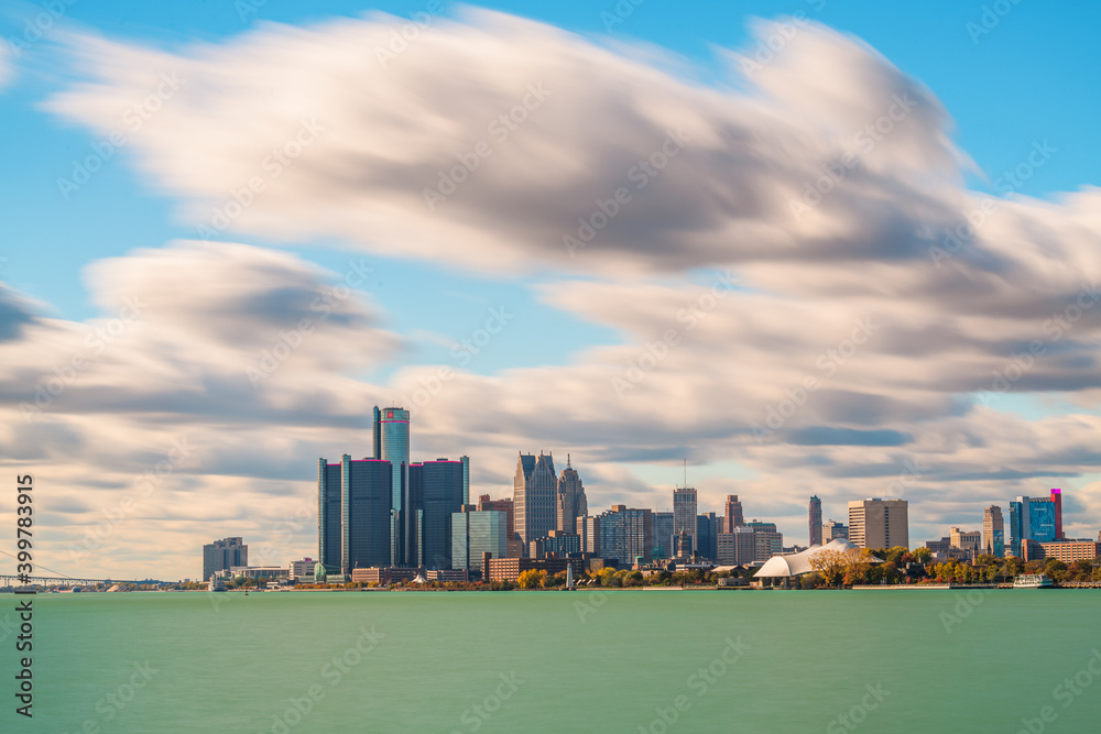 Detroit, Michigan, USA Downtown Skyline on the River