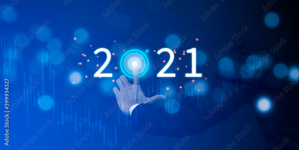 Business touch target and number new year2021, innovative idea of ​​inspiration from online technolo