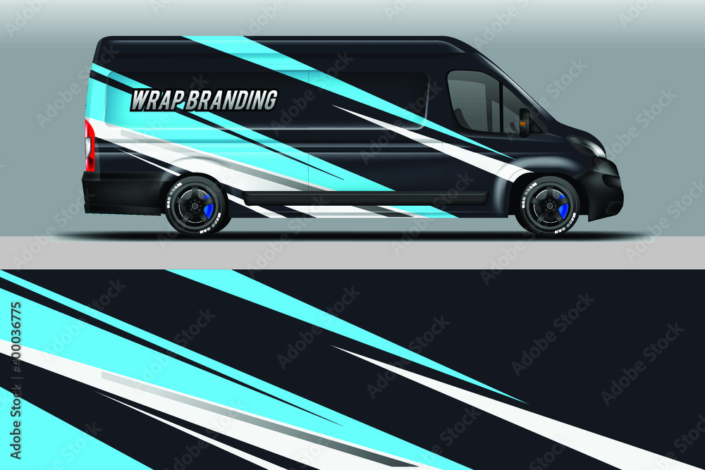 Van Wrap Design Livery Vector。公司汽车。车辆背景。准备打印文件。