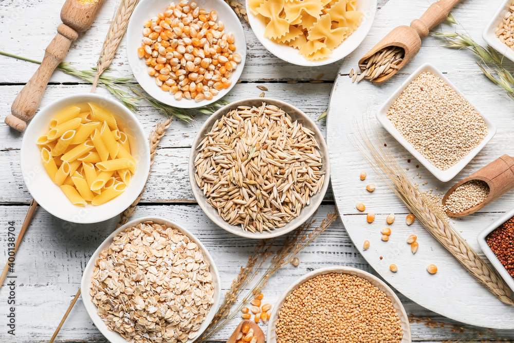 Assortment of cereals on table