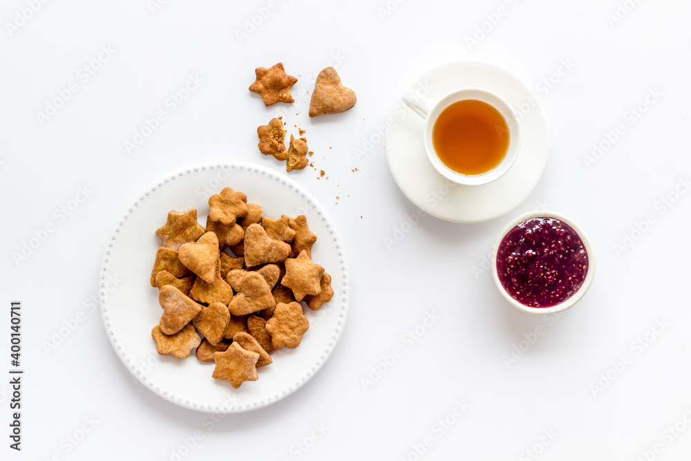 自制饼干配茶，俯视图