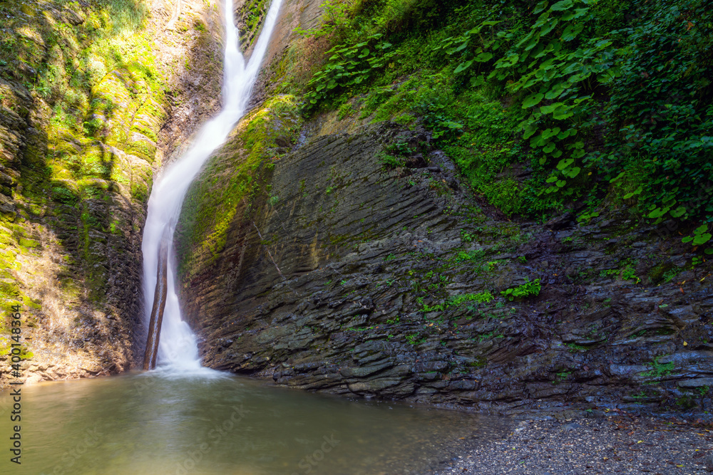 Orekhovsky Waterfall on Bezumenks river - natural sight in the neighborhood of the city Sochi