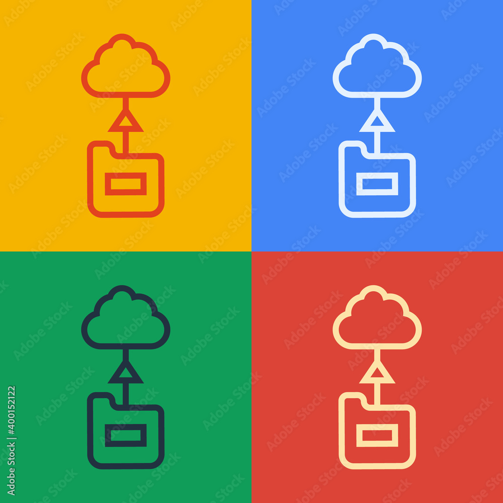 流行艺术线云技术数据传输和存储图标隔离在彩色背景上。矢量。