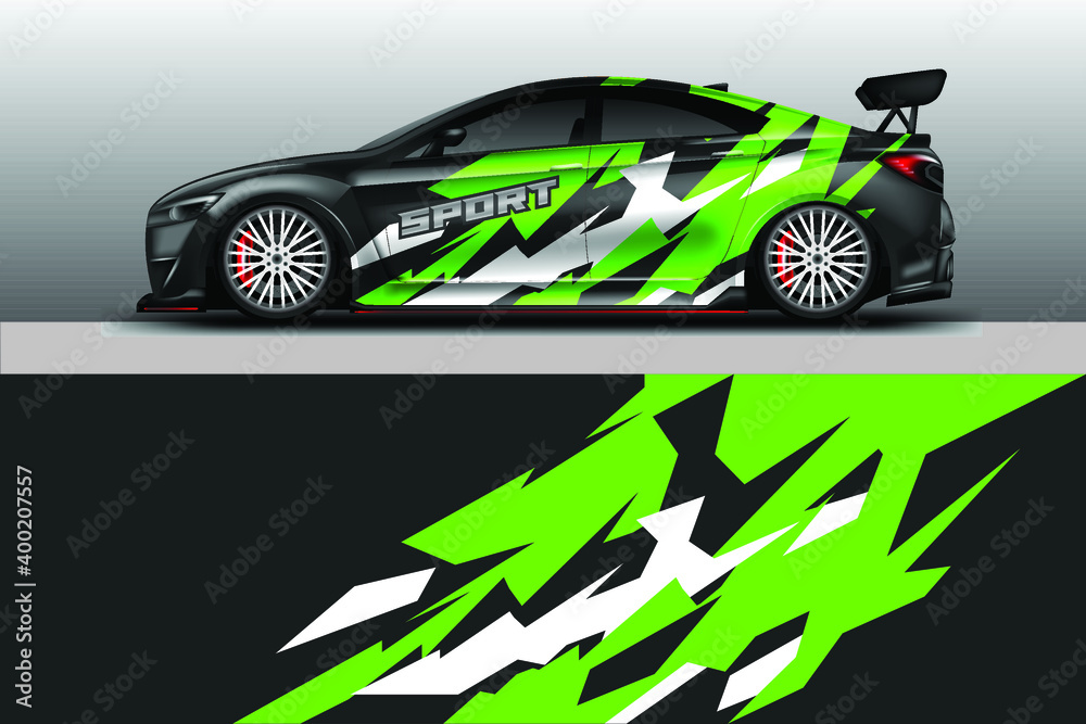 Decal Car Wrap Design Vector. Graphic Abstract Stripe Racing Background For Vehicle, Race car, Rally