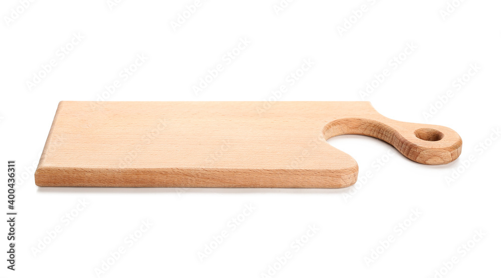 Wooden cutting board on white background