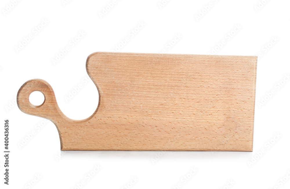 Wooden cutting board on white background