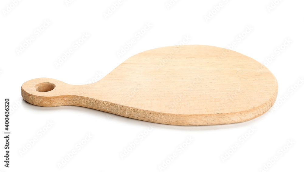 Wooden cutting board on white background