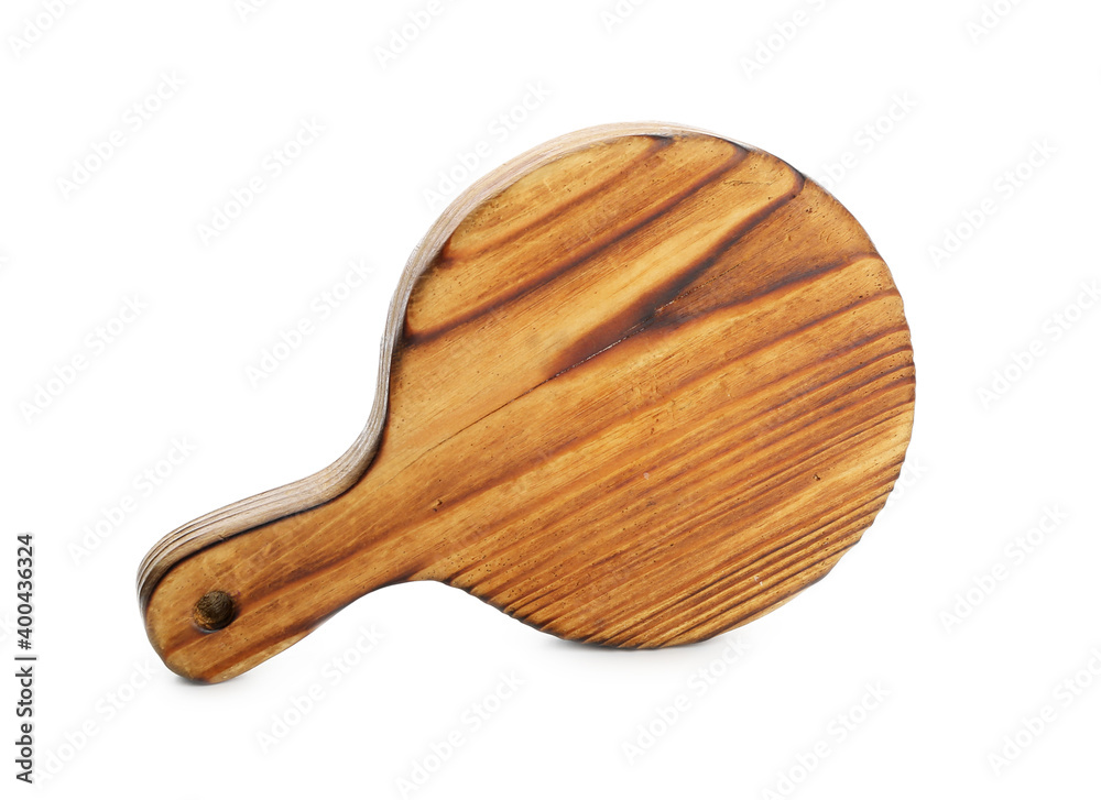 Wooden cutting board on white background