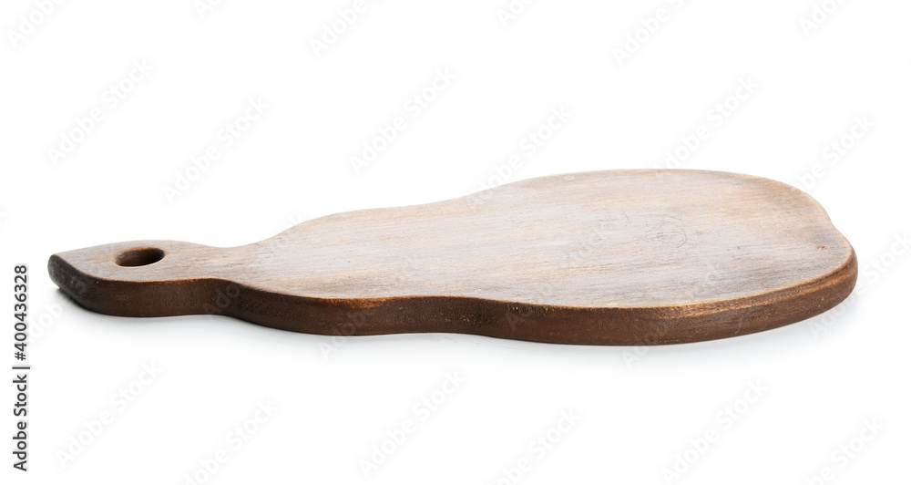 Wooden cutting board on white background