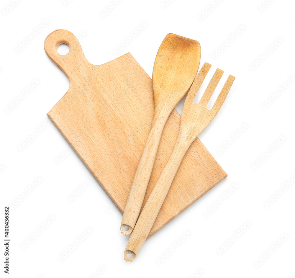 Kitchen utensils on white background