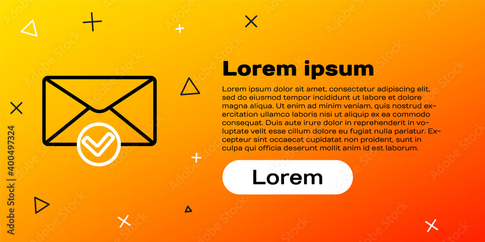 Line Envelope and check mark icon isolated on yellow background. Successful e-mail delivery, email d