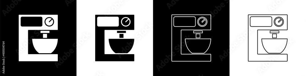 Set Electric mixer icon isolated on black and white background. Kitchen blender.  Vector.