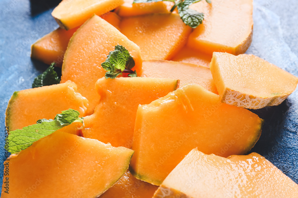 Sweet cut melon on table, closeup