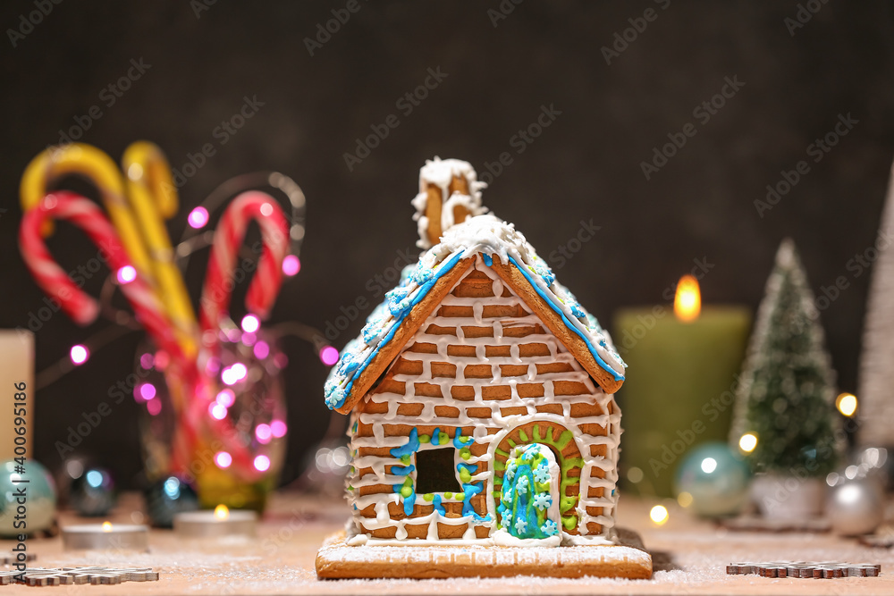 Beautiful gingerbread house on table