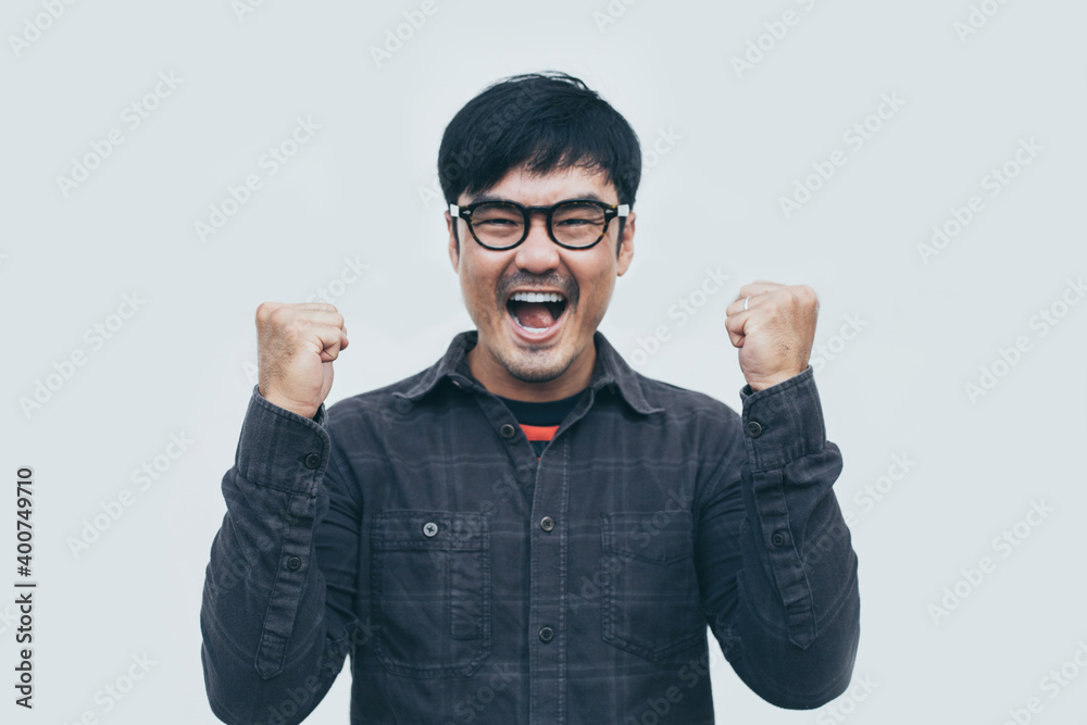 adult asian man.young male wear eye glasses.posing smiling look excited surprised thinking positive 