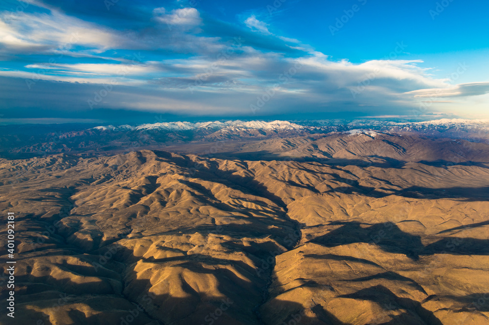 Aerial view of the Sawtooth Range at sunset