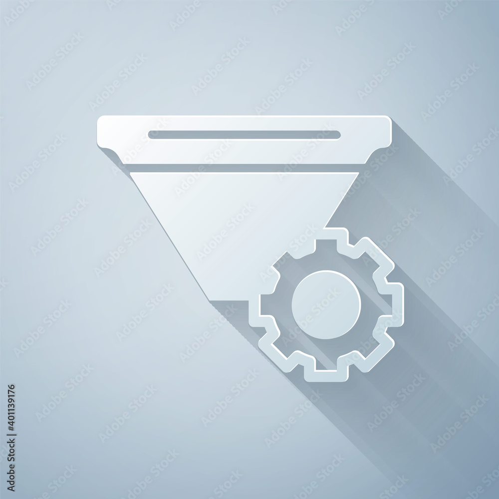 Paper cut Filter setting icon isolated on grey background. Paper art style. Vector.