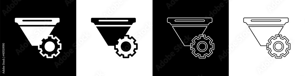 Set Filter setting icon isolated on black and white background. Vector.