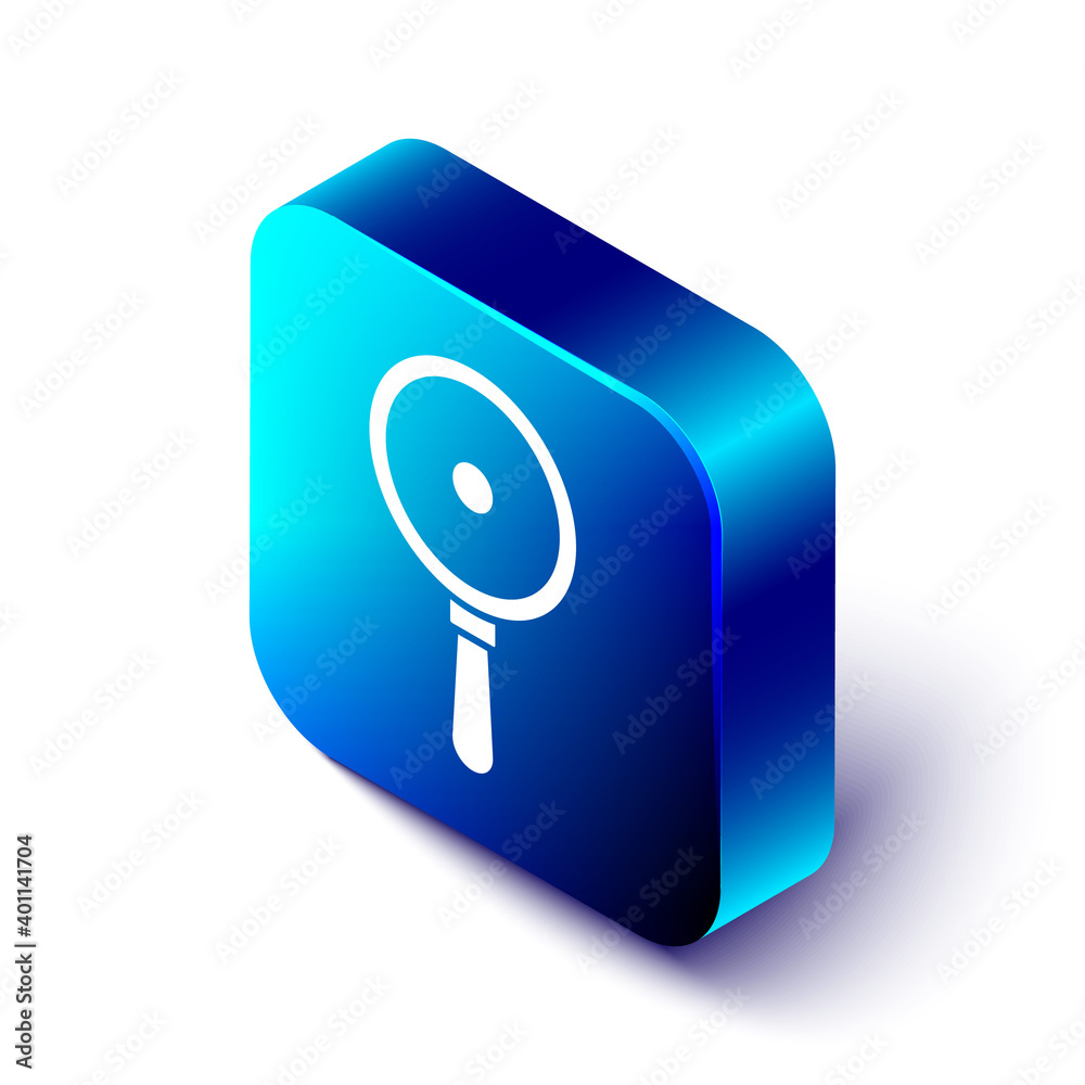 Isometric Frying pan icon isolated on white background. Fry or roast food symbol. Blue square button