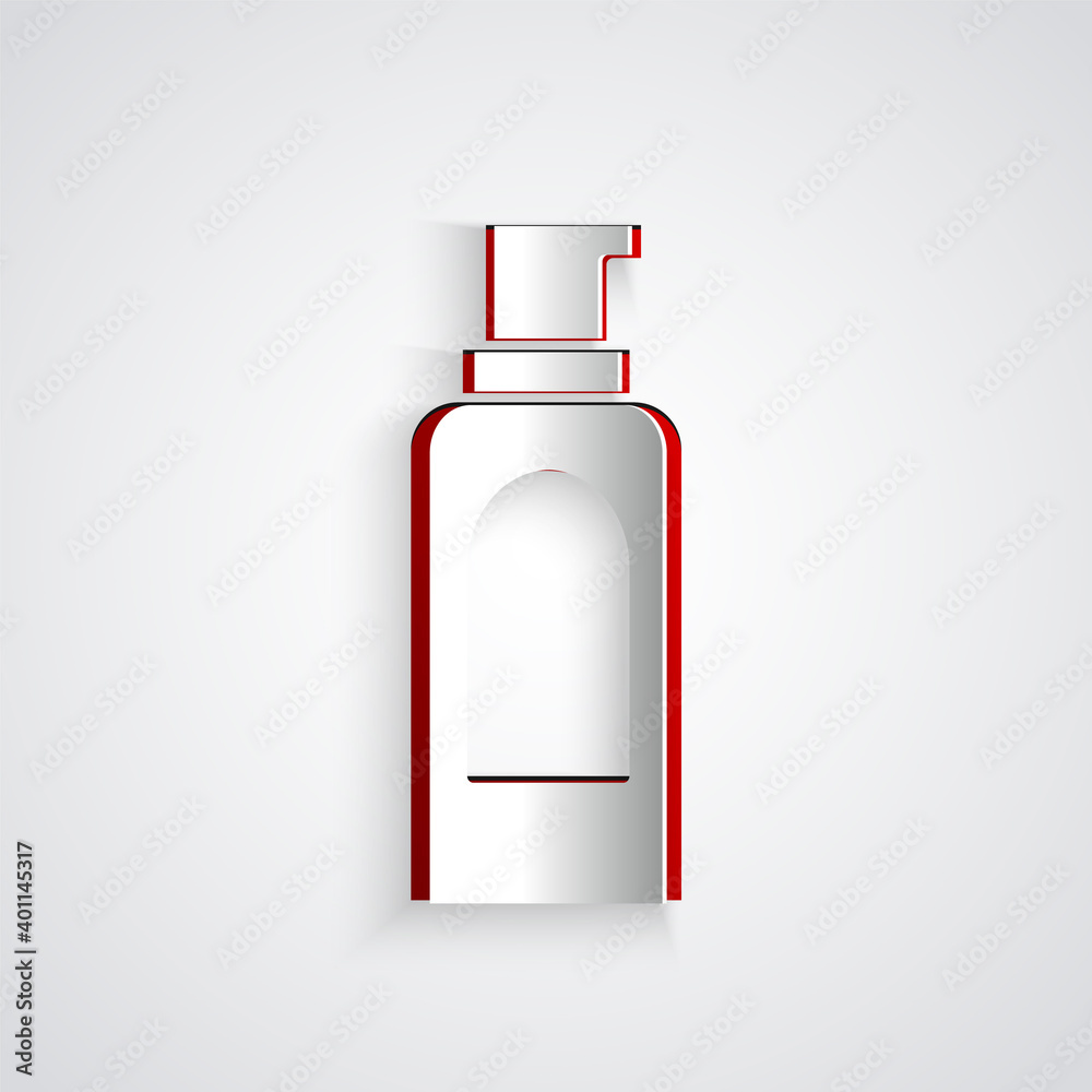 Paper cut Spray can for hairspray, deodorant, antiperspirant icon isolated on grey background. Paper