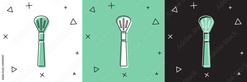 Set Makeup brush icon isolated on white and green, black background. Vector.