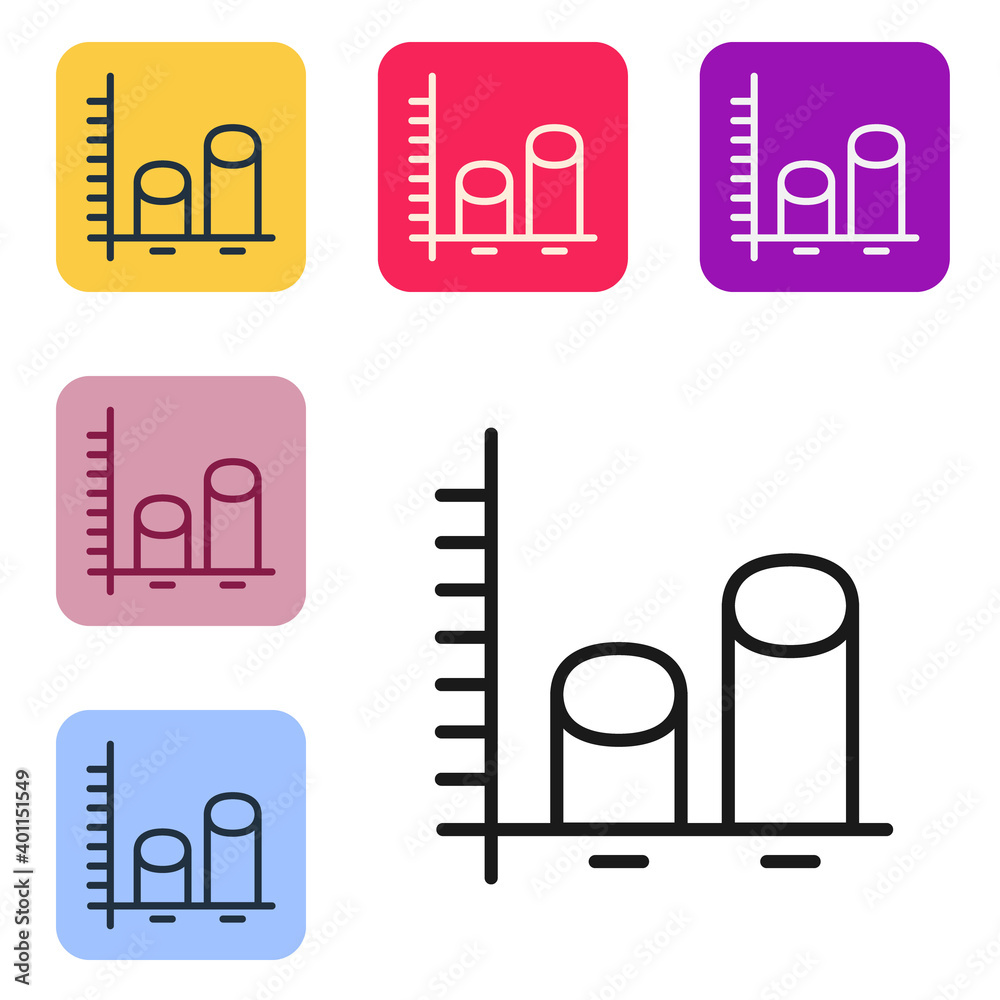 黑线数据分析图标隔离在白色背景上。将图标设置为彩色方形按钮。Vecto