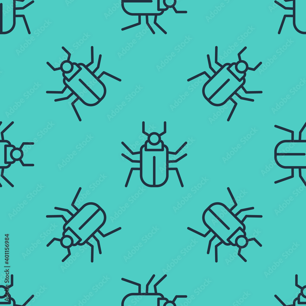 Black line Insect fly icon isolated seamless pattern on green background. Vector.