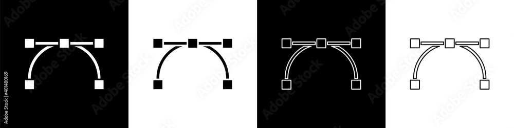 将Bezier曲线图标隔离在黑白背景上。画笔工具图标。矢量。