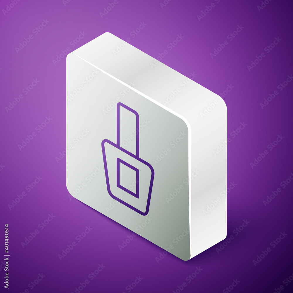 Isometric line Nail polish bottle icon isolated on purple background. Silver square button. Vector.