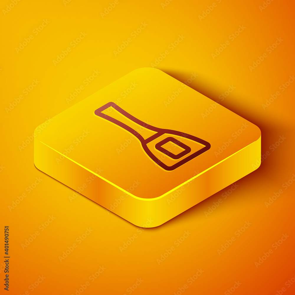 Isometric line Nail polish bottle icon isolated on orange background. Yellow square button. Vector.