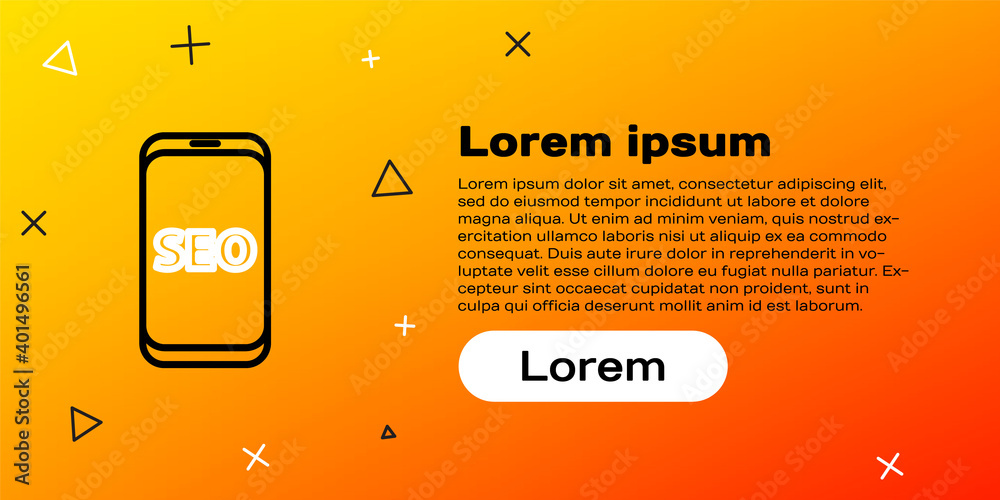 Line手机SEO优化概念图标隔离在黄色背景上。彩色轮廓conc