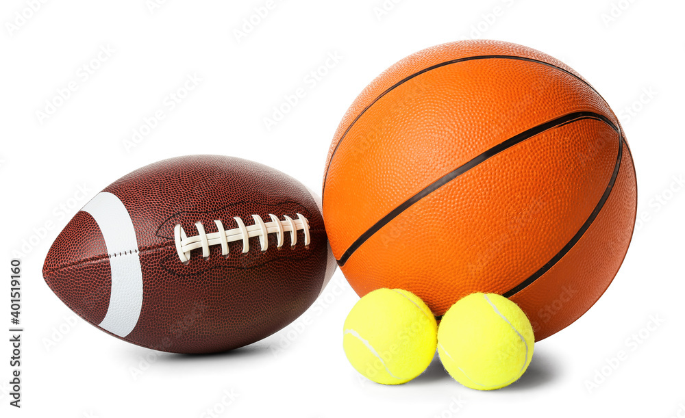 Sports balls on white background