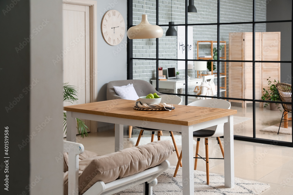 Stylish interior of modern dining room