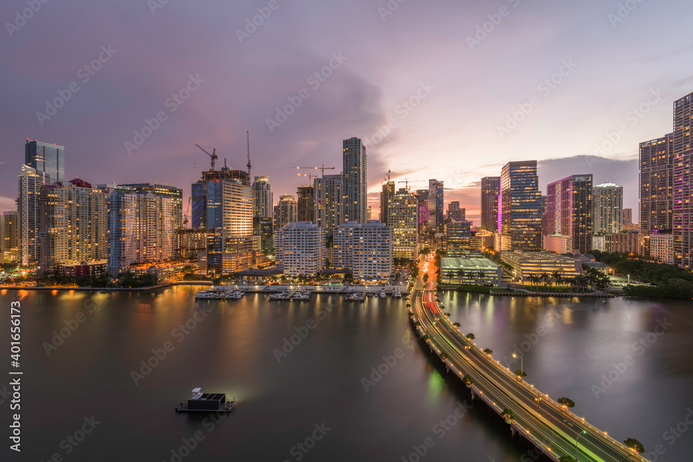 Miami, Florida, USA skyline on Biscayne Bay