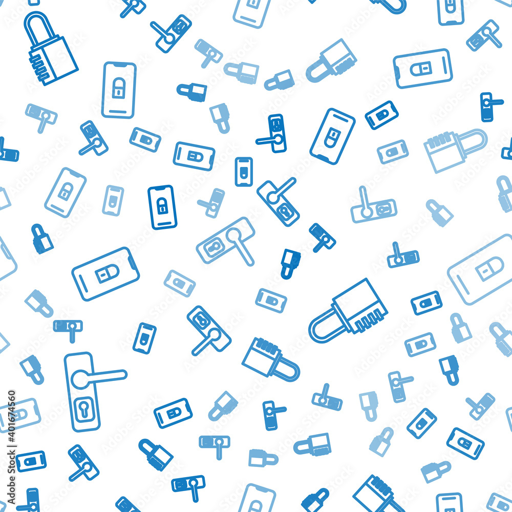 Set line Door handle, Safe combination lock and Mobile with closed padlock on seamless pattern. Vect