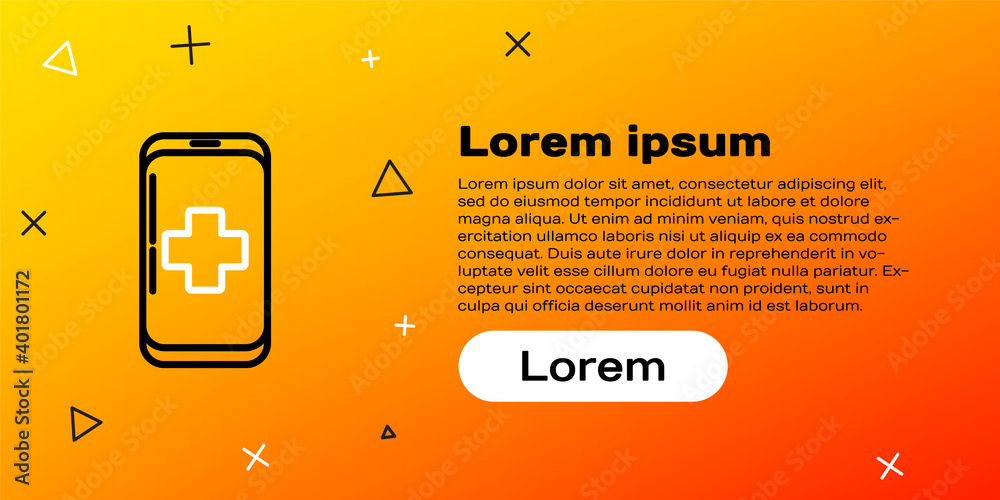 线路紧急手机呼叫医院图标隔离在黄色背景上。彩色轮廓co
