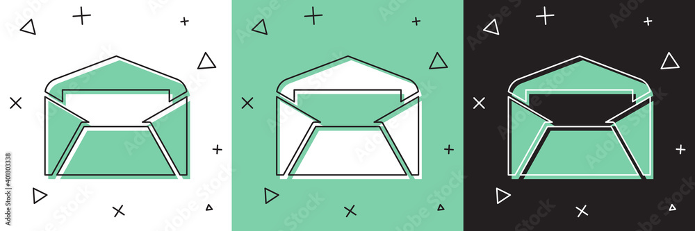 Set Envelope icon isolated on white and green, black background. Email message letter symbol. Vector