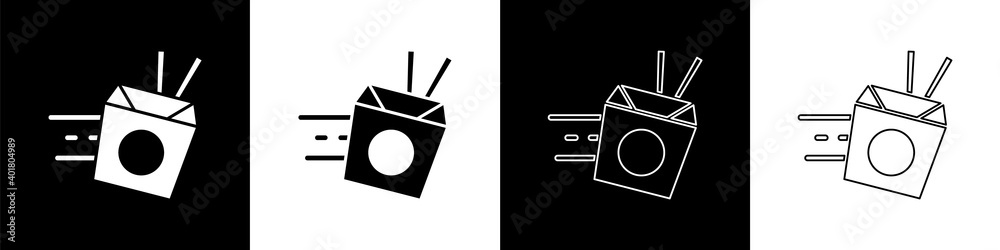 Set Online ordering and noodles delivery icon isolated on black and white background. Vector.