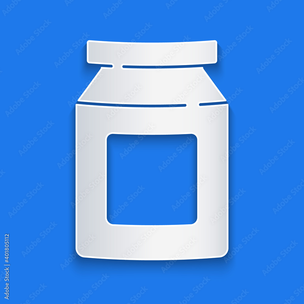 Paper cut Online ordering and fast food delivery icon isolated on blue background. Paper art style. 