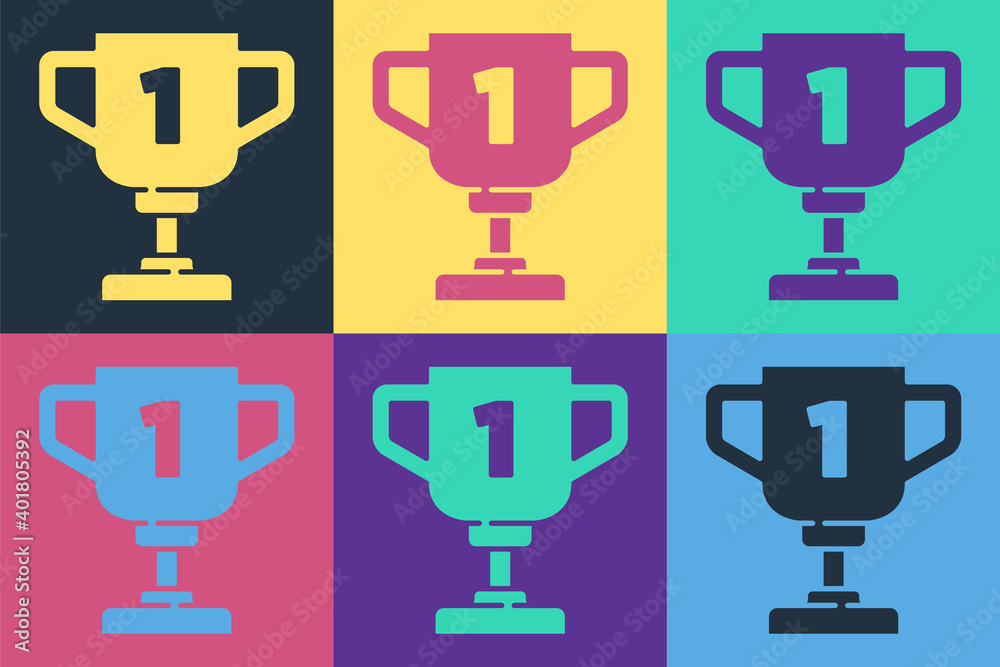 Pop art Award cup icon isolated on color background. Winner trophy symbol. Championship or competiti