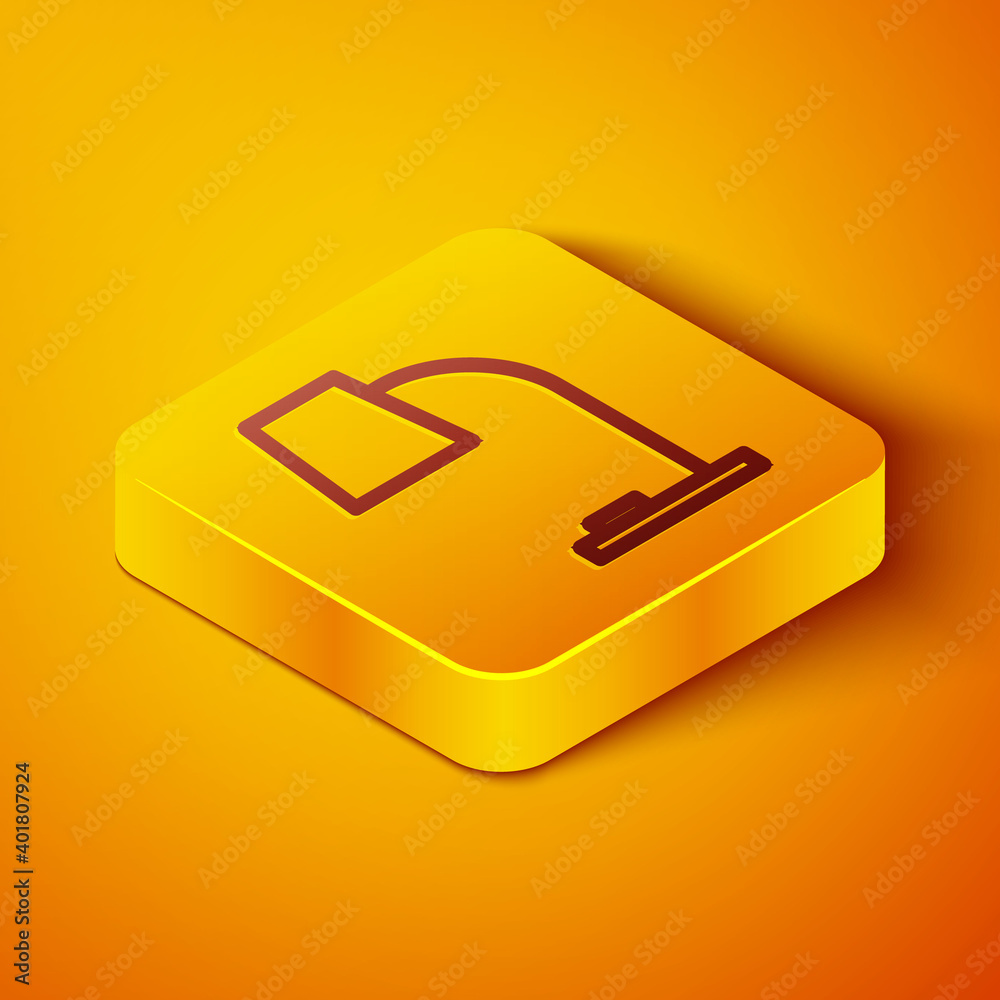 Isometric line Table lamp icon isolated on orange background. Table office lamp. Yellow square butto