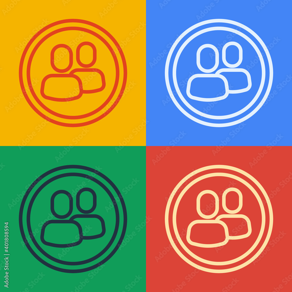 Pop art line Project team base icon isolated on color background. Business analysis and planning, co