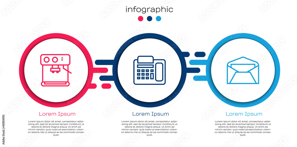 套装咖啡机，电话和信封。商业信息图模板。矢量。